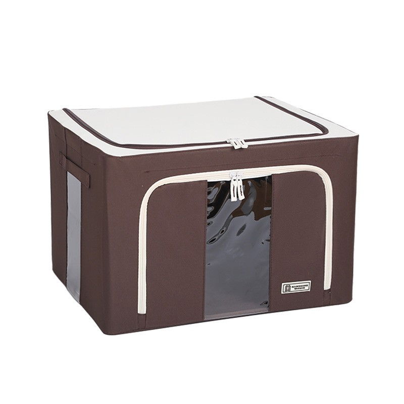 Cutie de depozitare pliabila, cu fereastra si fermoar dublu, 66 l, textil premium, 50x40x33 cm, cadru metalic, impermeabila, maro [10]
