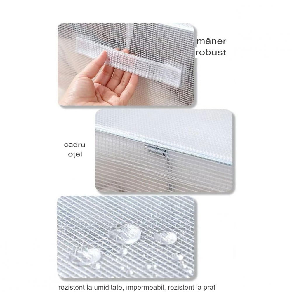 Cutie de depozitare pliabila, cu fereastra si fermoar dublu rosu, 66 l, textil, 50x40x33 cm, cadru metalic, impermeabila, transparent [2]