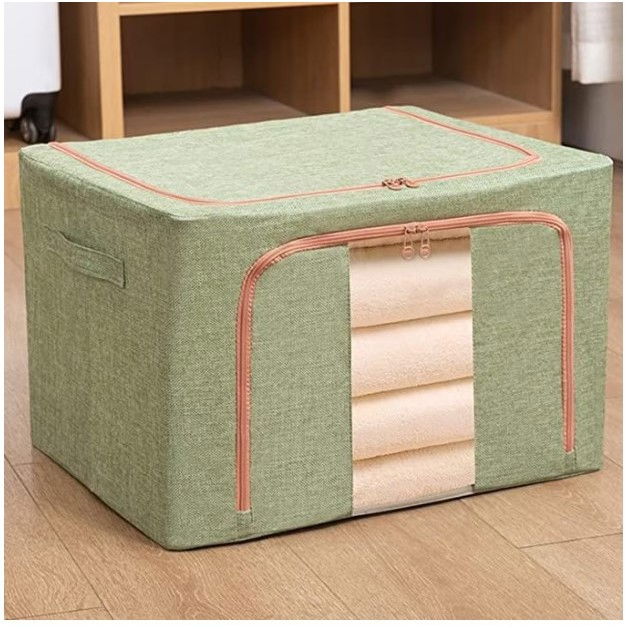 Cutie de depozitare pliabila, cu fermoar, 100 l, textil, 60x42x40 cm, cadru metalic, suport baza stabil din plastic, verde [3]