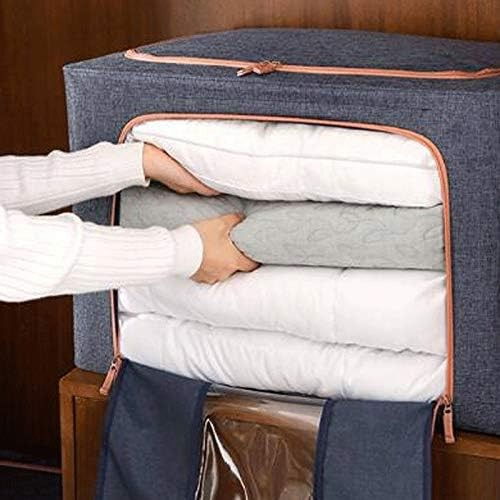 Cutie de depozitare pliabila, cu fermoar, 66 l, textil, 50x40x33 cm, albastru marin, cadru metalic, suport baza stabil din plastic, cu doua ferestre [5]