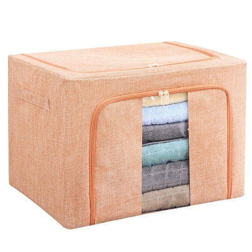 Cutie de depozitare pliabila, cu fermoar, 66 l, textil, 50x40x33 cm, cadru metalic, suport baza stabil din plastic, roz pudrat, model 2 [3]