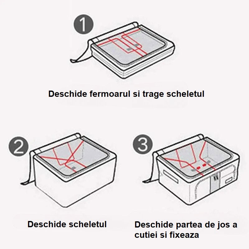 Cutie de depozitare pliabila, cu fermoar, 66 l, textil, 50x40x33 cm, cu 2 ferestre, cadru metalic, suport baza stabil din plastic, imprimeu cirese, albastru [5]