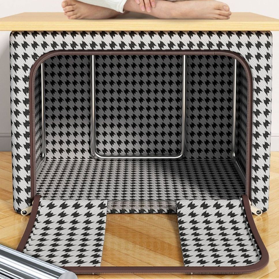 Cutie de depozitare pliabila, cu fermoar bidirectional, 100 l, textil, 60x42x40 cm, cadru metalic, o fereastra, suport baza stabil din plastic, design zebra, alb negru [2]