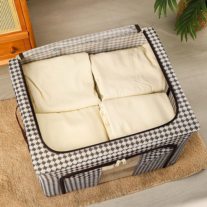 Cutie de depozitare pliabila, cu fermoar bidirectional, 100 l, textil, 60x42x40 cm, cadru metalic, o fereastra, suport baza stabil din plastic, design zebra, alb negru [9]