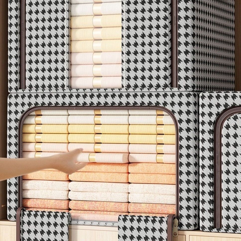 Cutie de depozitare pliabila, cu fermoar bidirectional, 24 l, textil, 40x30x20 cm, cadru metalic, o fereastra, suport baza stabil din plastic, design zebra, alb negru [3]