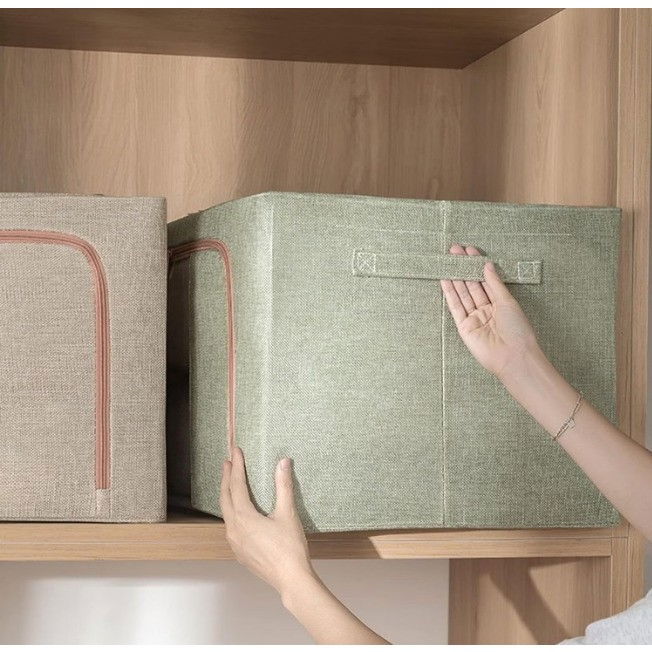 Cutie de depozitare pliabila, cu fermoar bidirectional, 66 l, textil, 50x40x33 cm, cadru metalic, o fereastra, suport baza stabil din plastic, verde [4]