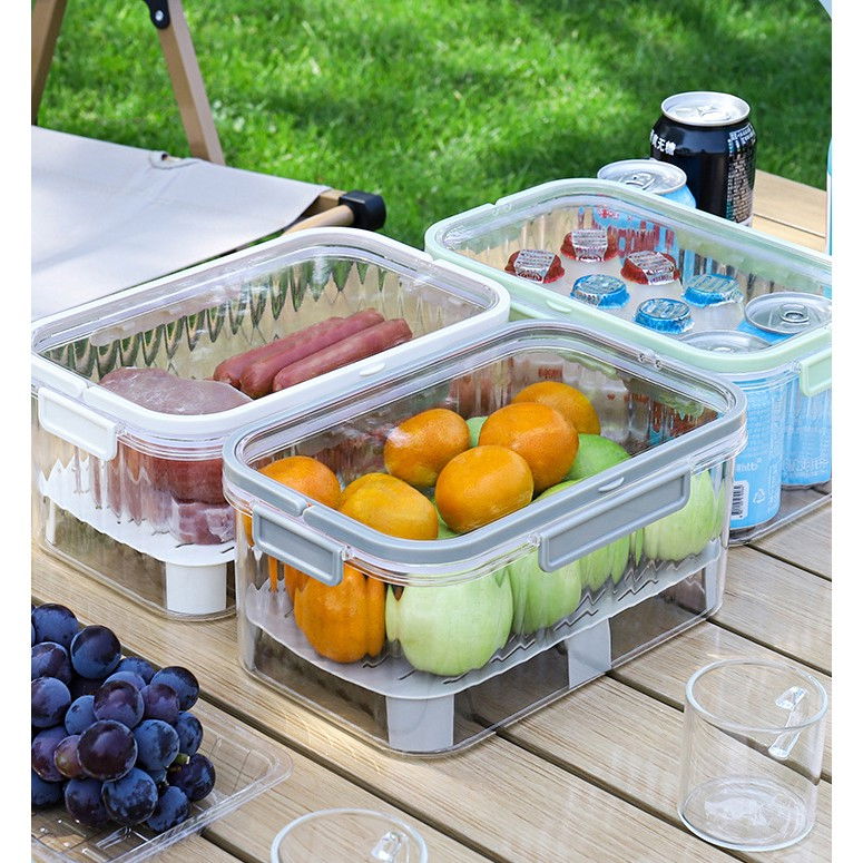 Cutie de depozitare portabila, cu separator pentru gheata si scurgere, mentine rece, caserola pranz, 25x16.5x11.5 cm, crem/transparent [11]