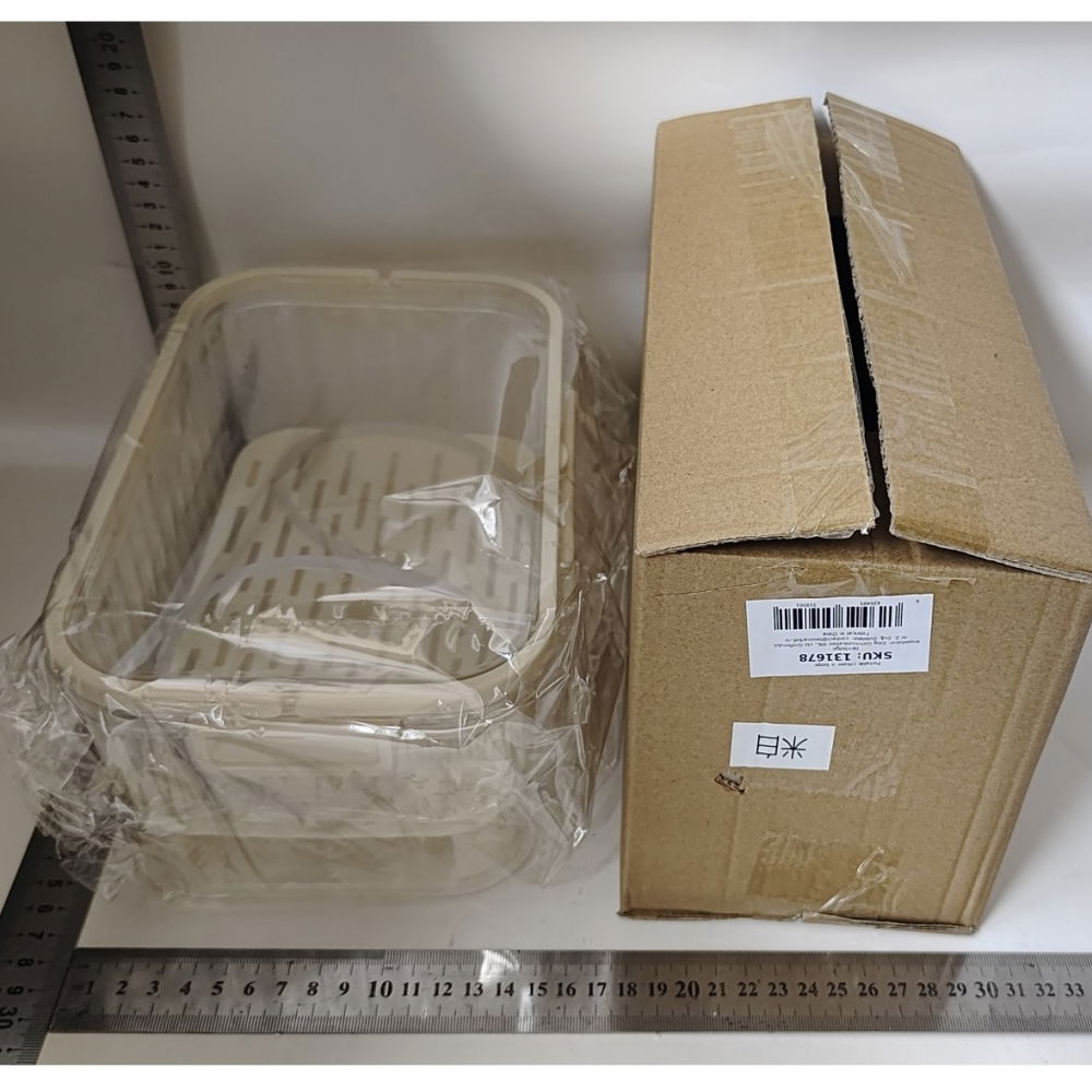 Cutie de depozitare portabila, cu separator pentru gheata si scurgere, mentine rece, caserola pranz, 25x16.5x11.5 cm, crem/transparent [2]