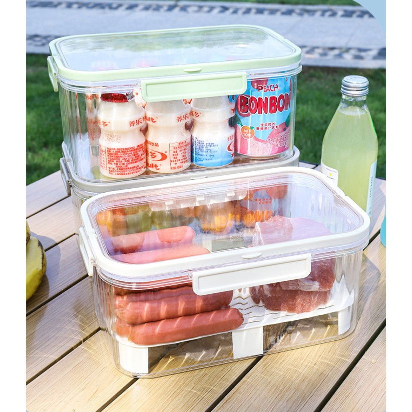 Cutie de depozitare portabila, cu separator pentru gheata si scurgere, mentine rece, caserola pranz, 25x16.5x11.5 cm, gri/transparent [3]