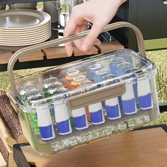 Cutie de depozitare portabila, cu separator pentru gheata si scurgere, mentine rece, caserola pranz, 25x16.5x11.5 cm, gri/transparent [6]