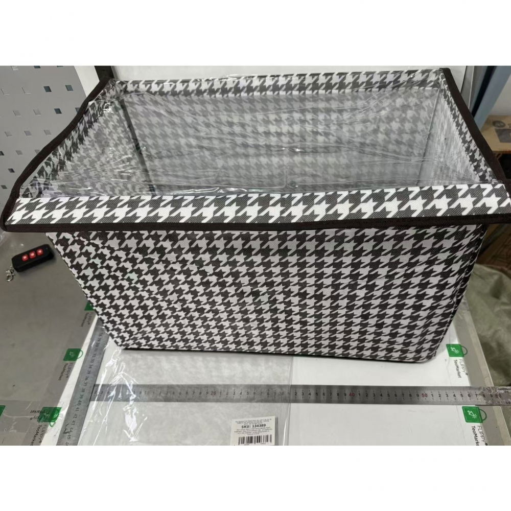 Cutie de depozitare tip cos, capac transparent, model in carouri, model mare, maro [4]