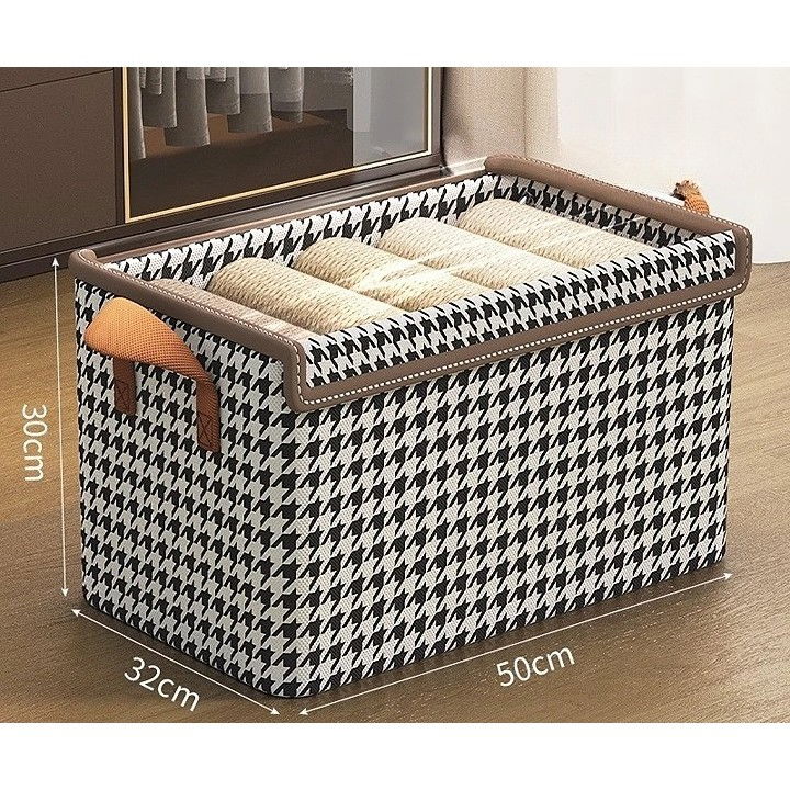 Cutie de depozitare tip cos, capac transparent, model in carouri, model mare, maro [3]