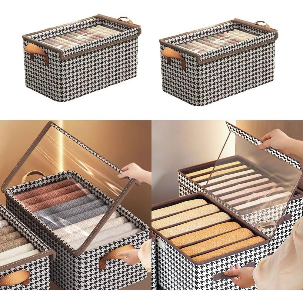 Cutie de depozitare tip cos, capac transparent, model in carouri, model mediu, maro [8]