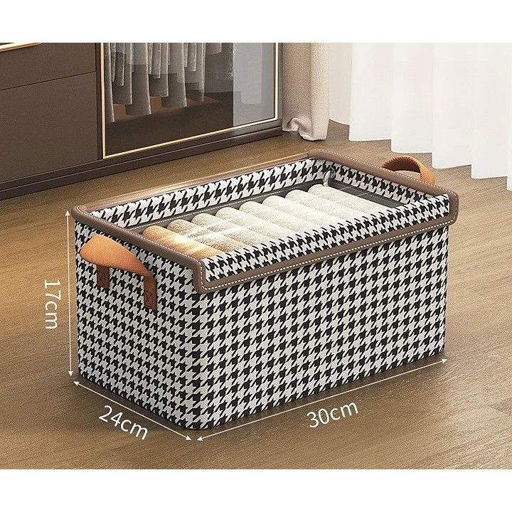 Cutie de depozitare tip cos, capac transparent, model in carouri, model mic, maro [7]