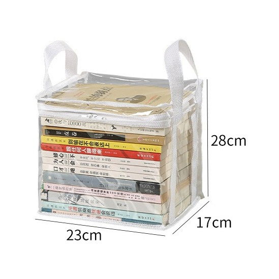 Cutie de depozitare tip cos, din pvc+textil, rezistenta la apa, geanta pentru carti, 23x17x28 cm, transparent-alb [2]