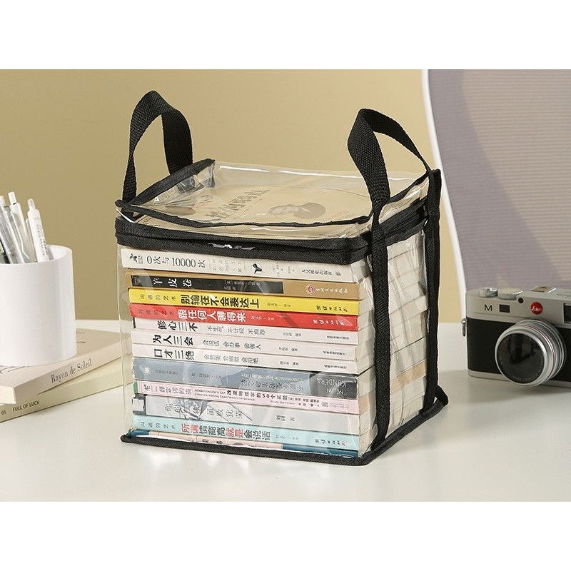 Cutie de depozitare tip cos  din pvc + textil, rezistenta la apa, geanta pentru carti, 23x17x28 cm, transparent-negru [3]