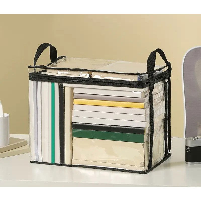 Cutie de depozitare tip cos, din pvc + textil, rezistenta la apa, geanta pentru carti, 38x24x32 cm, transparent-negru [3]