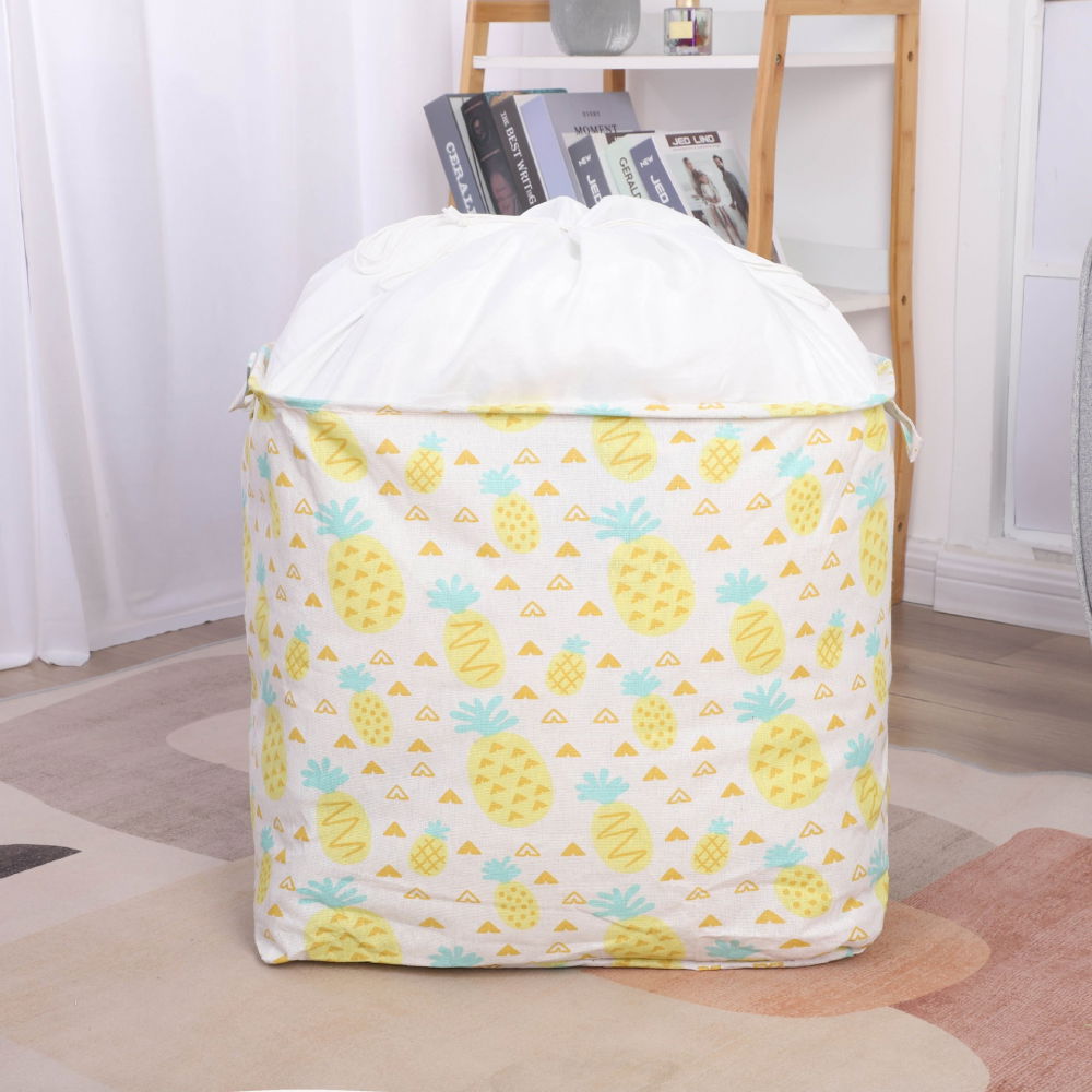Cutie de depozitare tip cos, impermeabila, cu snur, capacitate 100 l, cu manere, 50x50x40cm, model ananas, galben [2]
