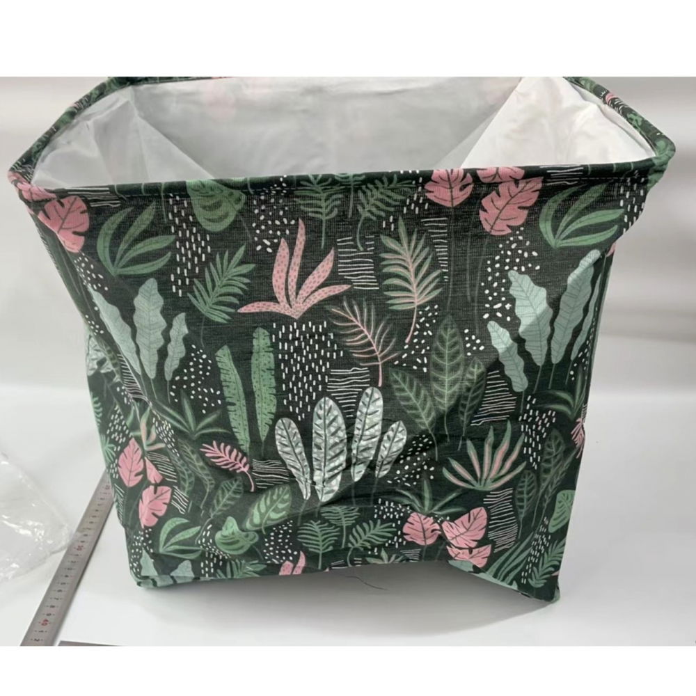 Cutie de depozitare tip cos, impermeabila, cu snur, capacitate 100 l, cu manere, 50x50x40cm, model frunze, verde [6]