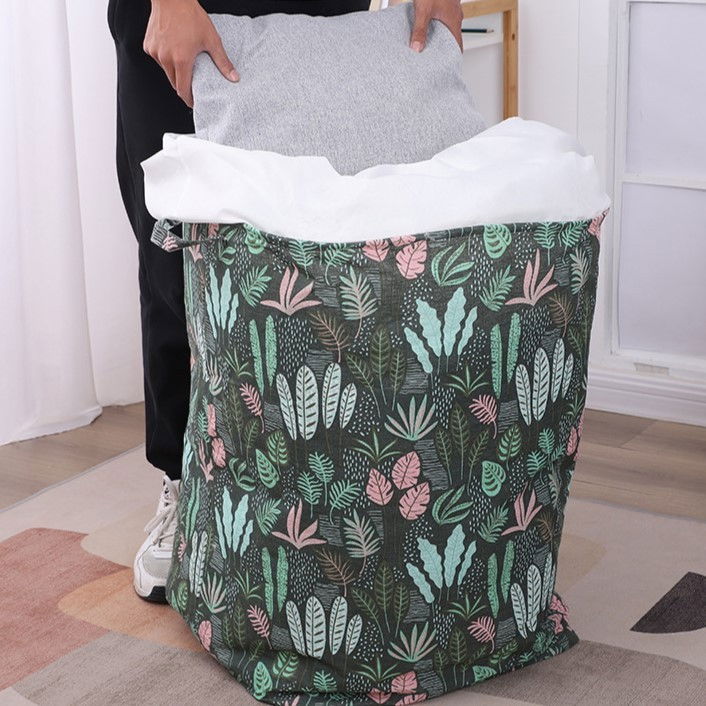 Cutie de depozitare tip cos, impermeabila, cu snur, capacitate 100 l, cu manere, 50x50x40cm, model frunze, verde [2]