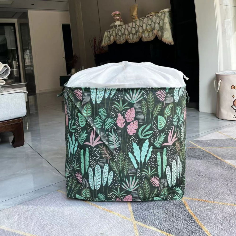 Cutie de depozitare tip cos, impermeabila, cu snur, capacitate 100 l, cu manere, 50x50x40cm, model frunze, verde [12]