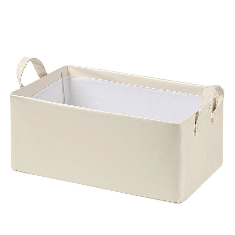 Cutie de depozitare tip cos, material piele ecologica, pliabila, 47x28x20 cm, 26 l, cadru metalic, cu manere, bej [10]