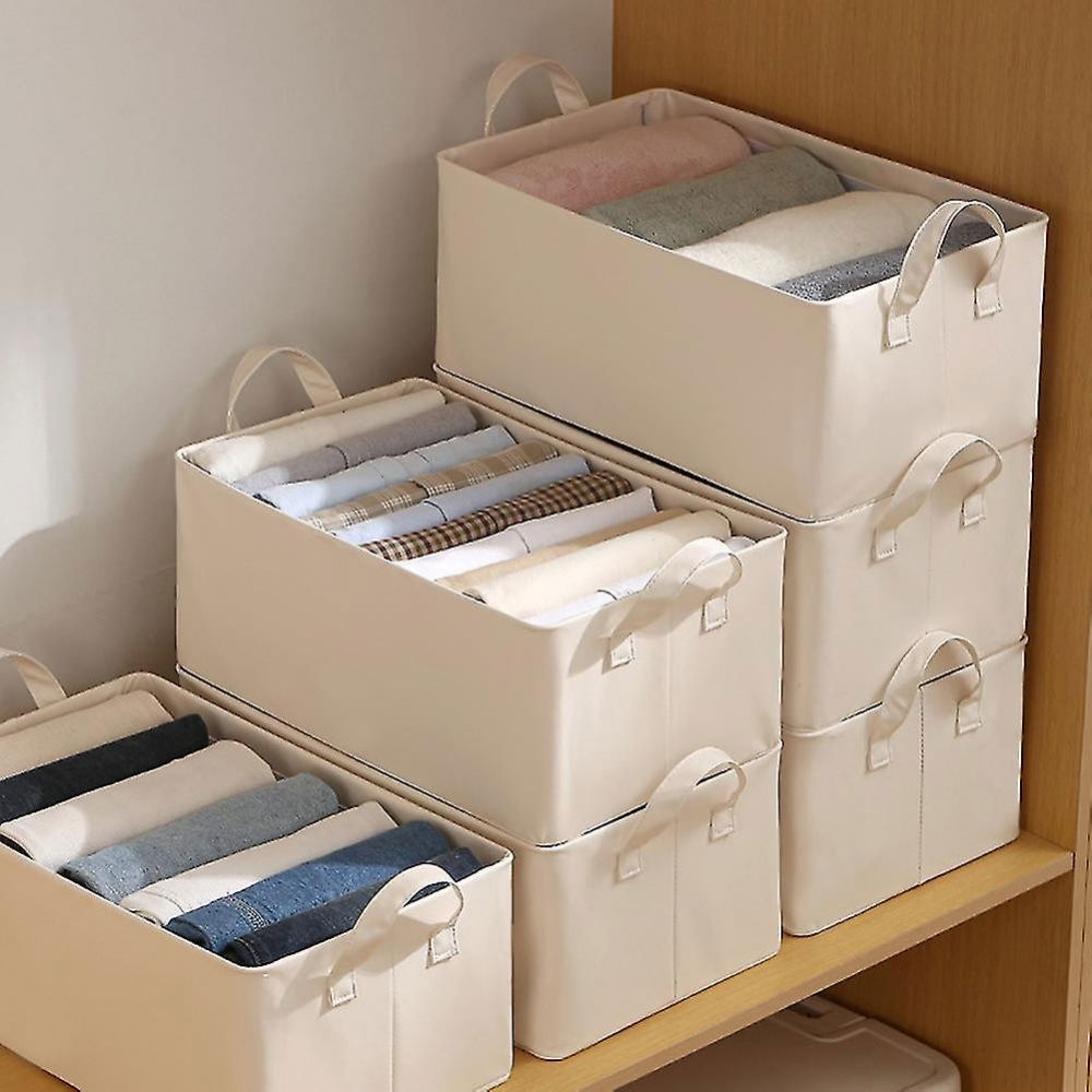 Cutie de depozitare tip cos, material piele ecologica, pliabila, 47x28x20 cm, 26 l, cadru metalic, cu manere, bej [3]