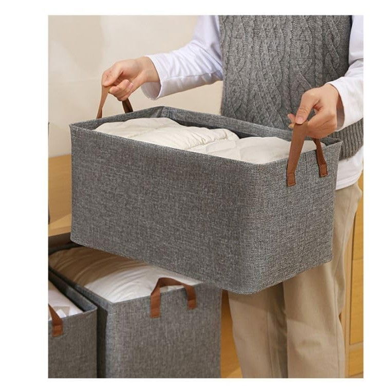 Cutie de depozitare tip cos, material textil, pliabila, 47x28x20 cm, 35 l, cadru metalic, cu manere, maro [3]