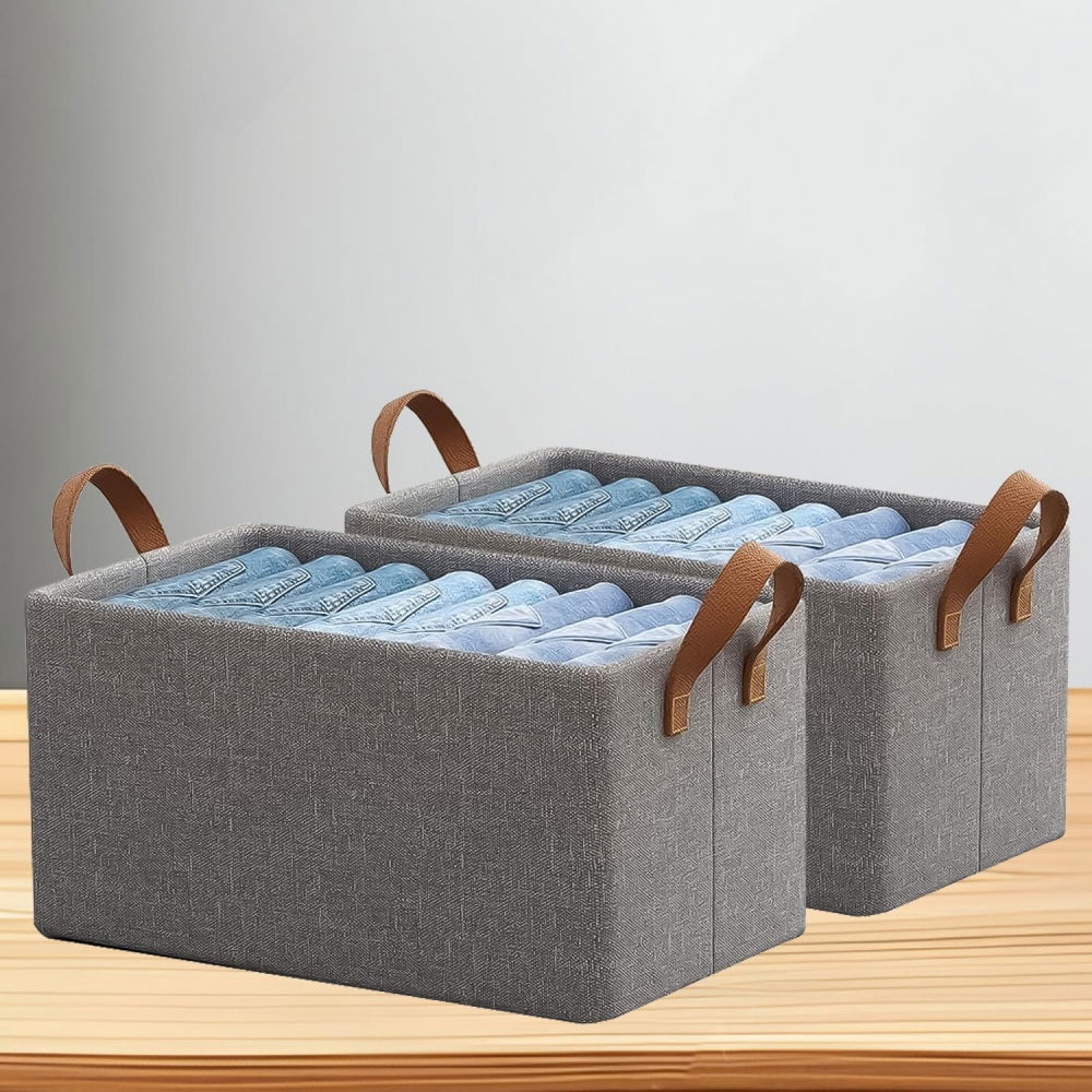 Cutie de depozitare tip cos, material textil, pliabila, 47x28x20 cm, 35 l, cadru metalic, cu manere, maro [7]