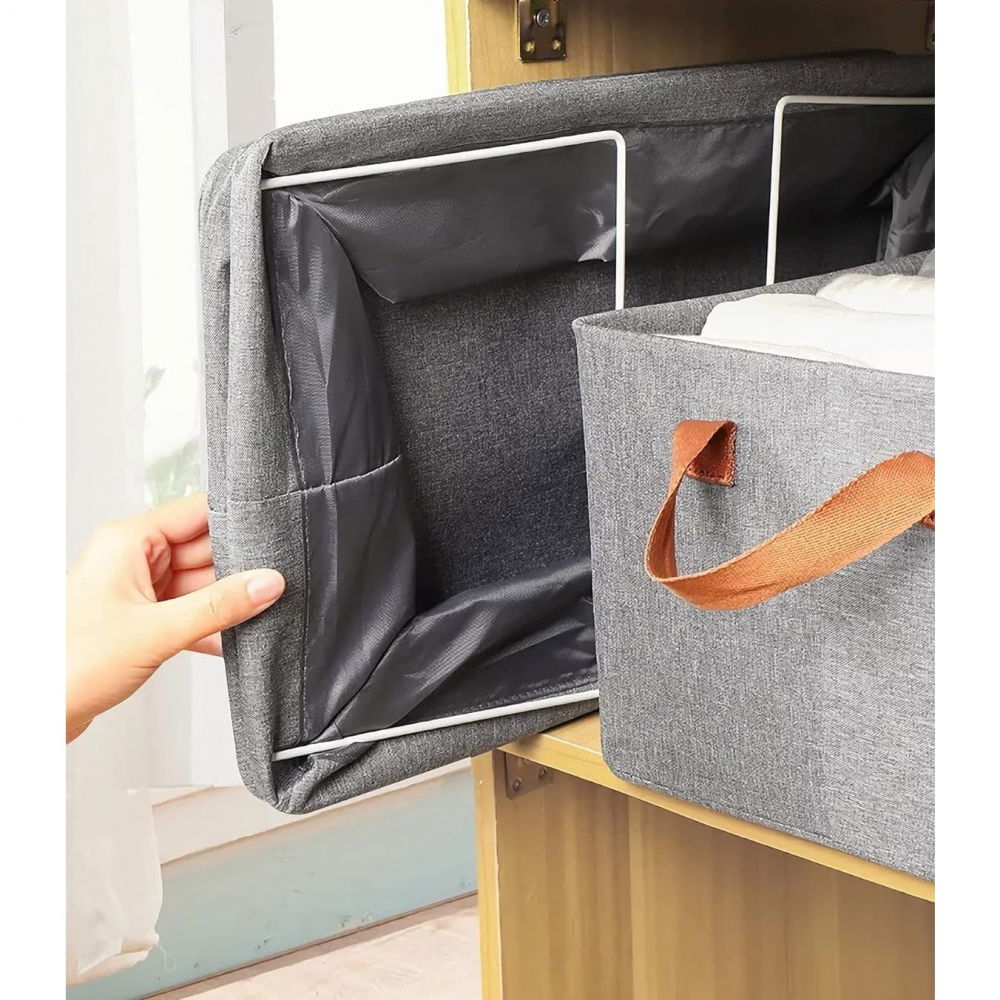 Cutie de depozitare tip cos, material textil, pliabila, 47x28x20 cm, 35 l, cadru metalic, cu manere, maro [2]