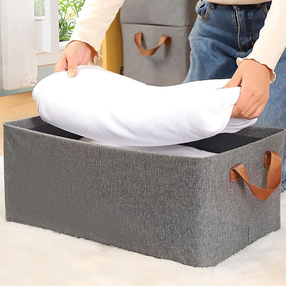 Cutie de depozitare tip cos, material textil, pliabila, 47x28x20 cm, 35 l, cadru metalic, cu manere, maro [4]