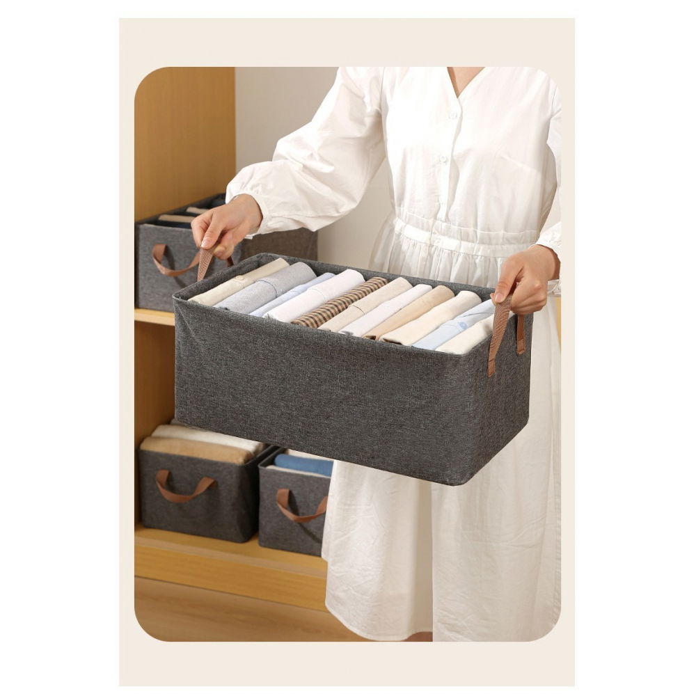 Cutie de depozitare tip cos, material textil, pliabila, 47x30x25 cm, 35 l, cadru metalic, cu manere, gri [4]