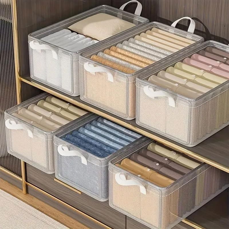 Cutie de depozitare tip cos, material textil transparent, pliabila, 47x28x20 cm, 35 l, cadru metalic, cu manere, alb [3]