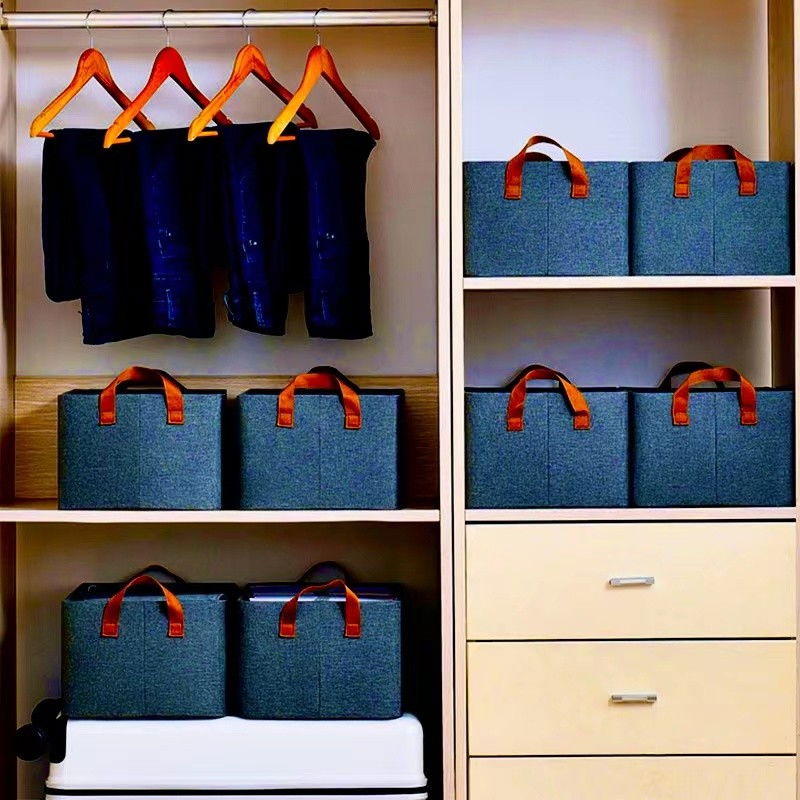 Cutie de depozitare tip cos, textil, pliabila, 47x20x28 cm, se poate spala, cu manere, albastru [2]