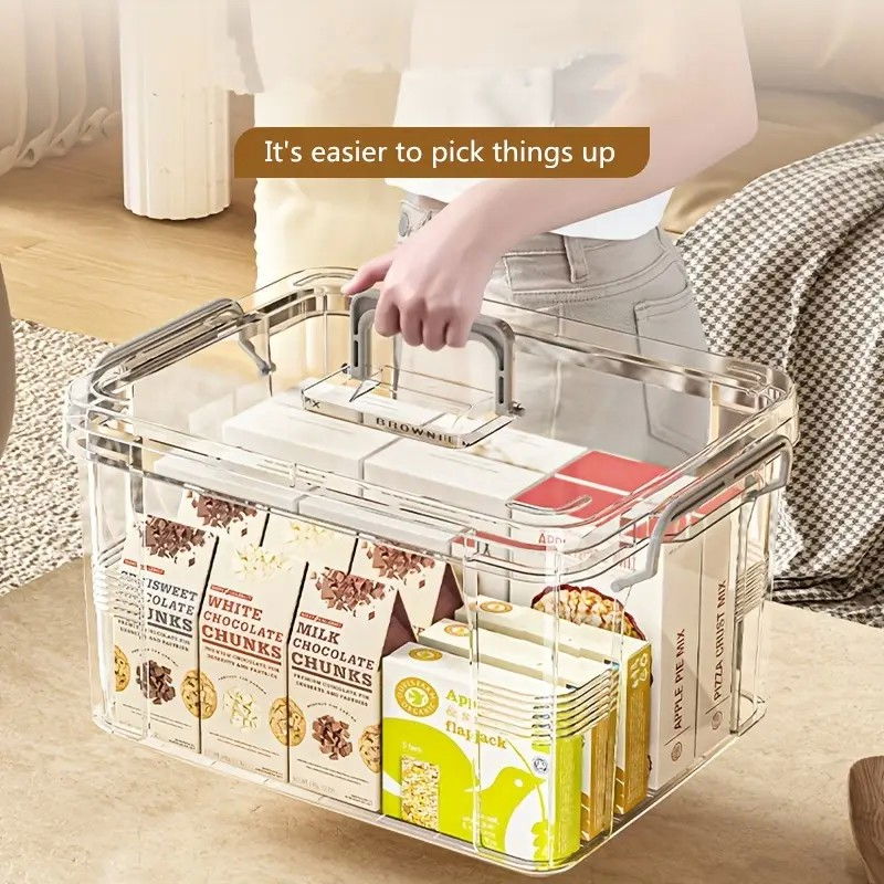 Cutie de depozitare, tip valiza, pentru alimente, jucarii, accesorii, transparent-gri, marime m, 31.5x23x19 cm [5]