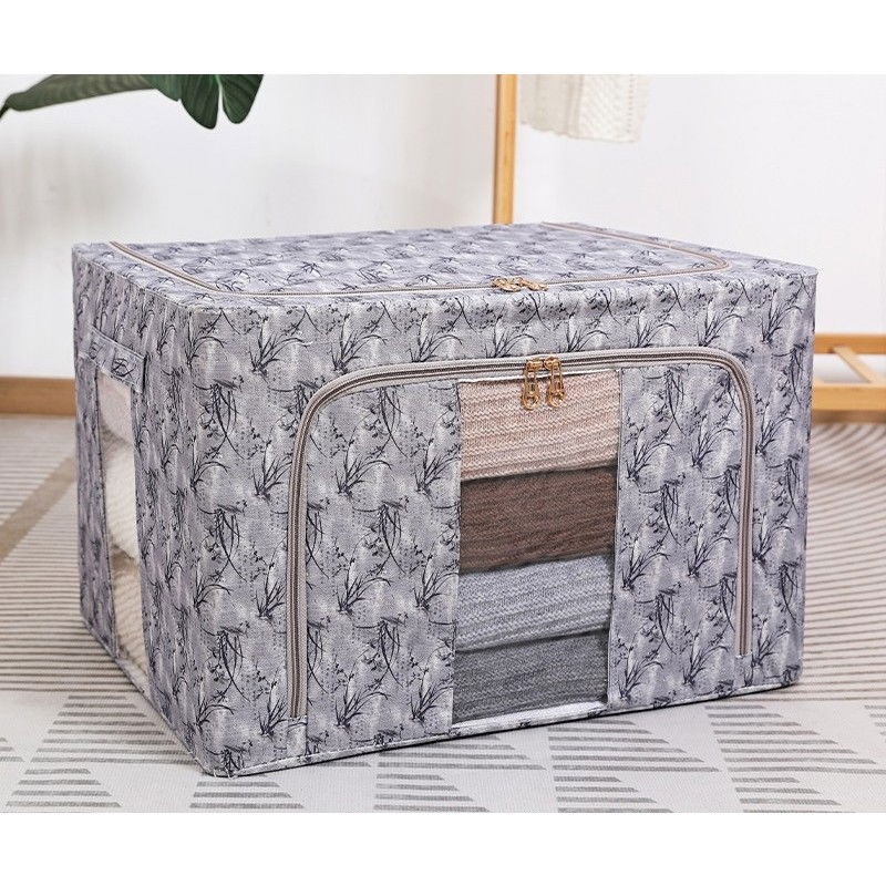 Cutie depozitare, 66l, din material textil, 50 x 40 x 33 cm, pentru haine si lenjerii, model bambus, negru [2]