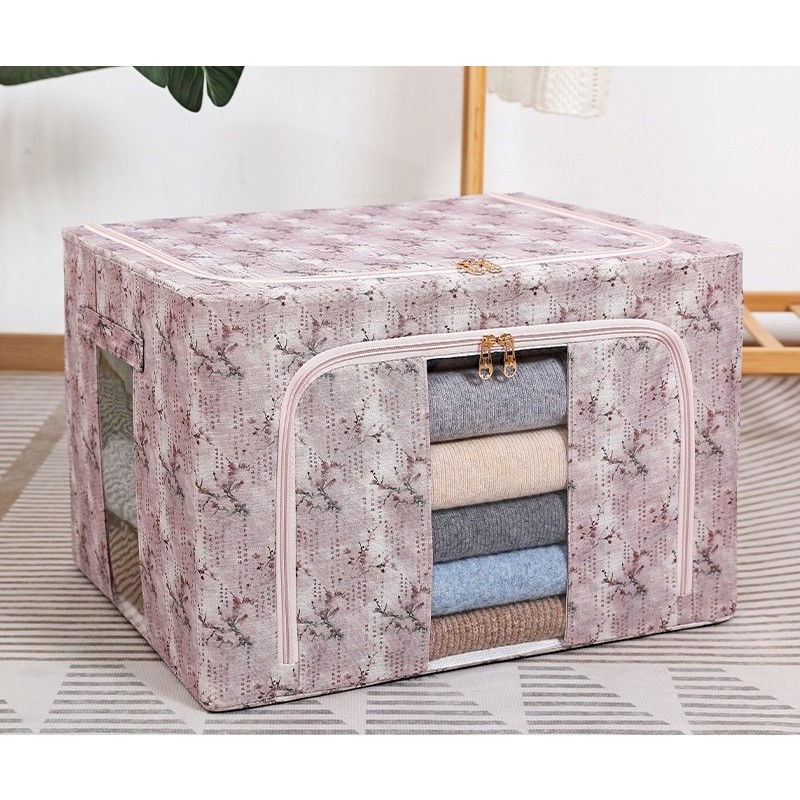 Cutie depozitare, 66l, din material textil, 50 x 40 x 33 cm, pentru haine si lenjerii, model floare de prun, roz [2]