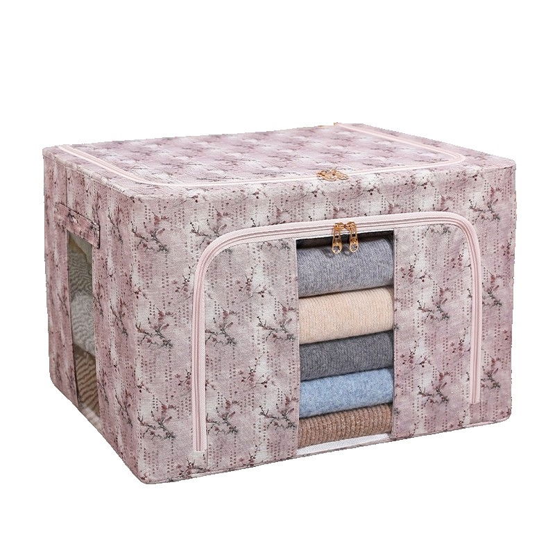 Cutie depozitare, 66l, din material textil, 50 x 40 x 33 cm, pentru haine si lenjerii, model floare de prun, roz [1]