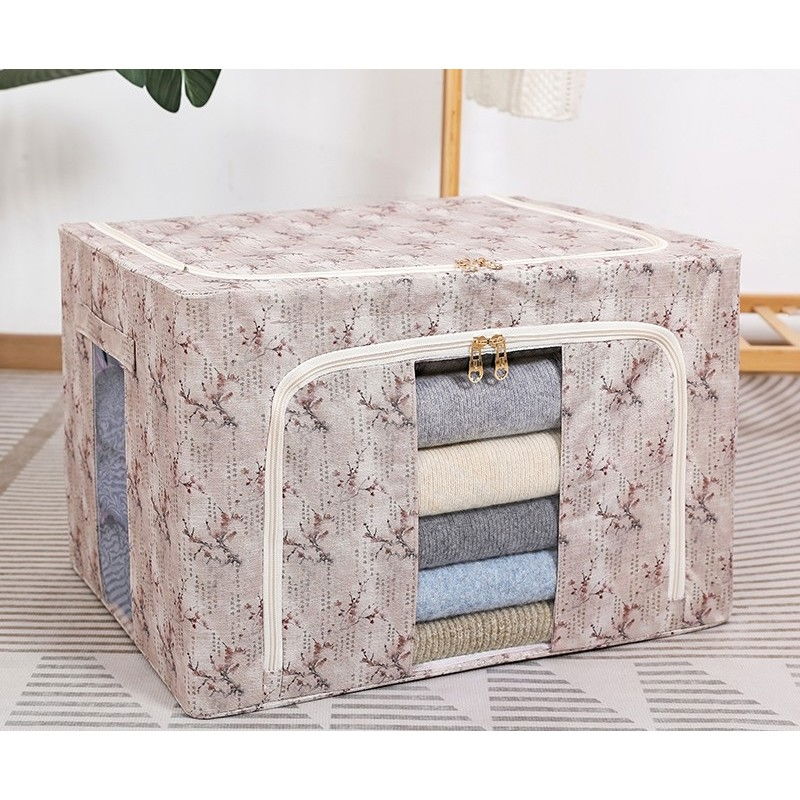 Cutie depozitare, 66l, din material textil, 50 x 40 x 33 cm, pentru haine si lenjerii, model flori de primavara, roz [2]