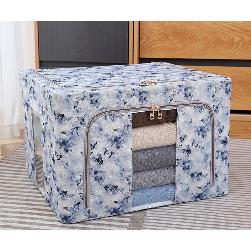 Cutie depozitare, 66l, din material textil, 50 x 40 x 33 cm, pentru haine si lenjerii, model fluturasi, albastru [2]