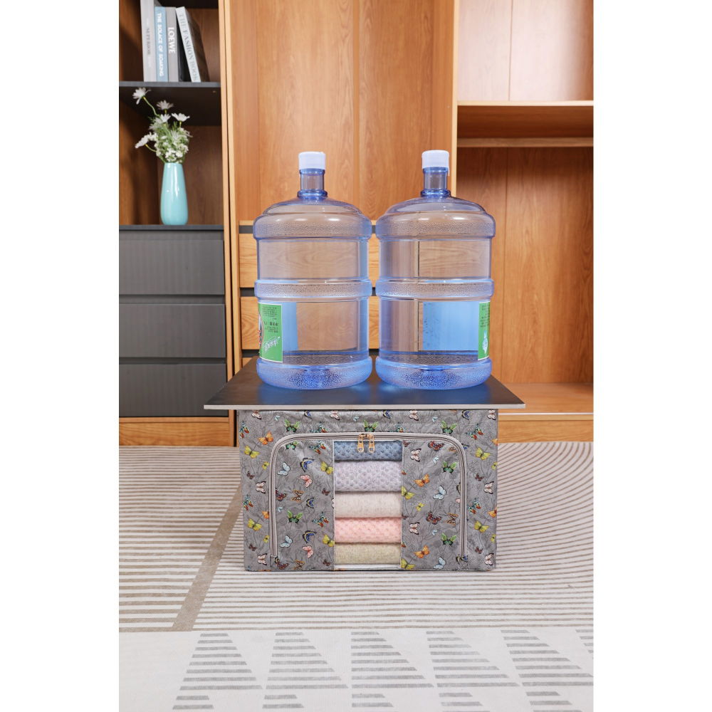 Cutie depozitare, 66l, din material textil, 50 x 40 x 33 cm, pentru haine si lenjerii, model fluturasi, gri inchis [4]