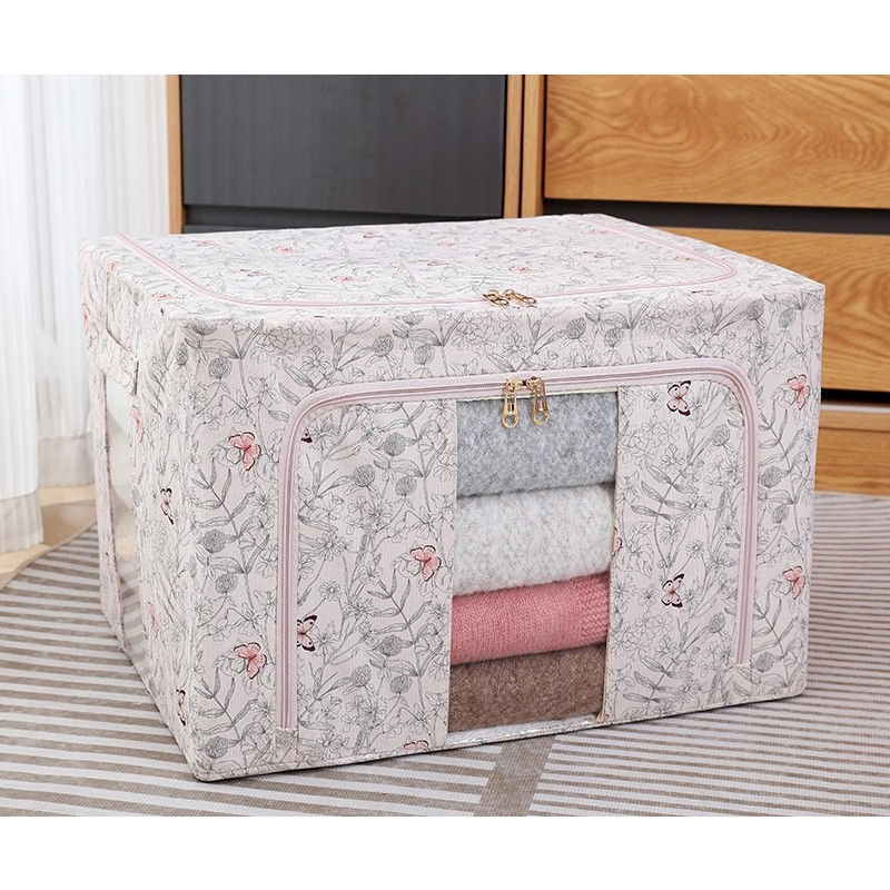 Cutie depozitare, 66l, din material textil, 50 x 40 x 33 cm, pentru haine si lenjerii, model fluturasi, roz [5]