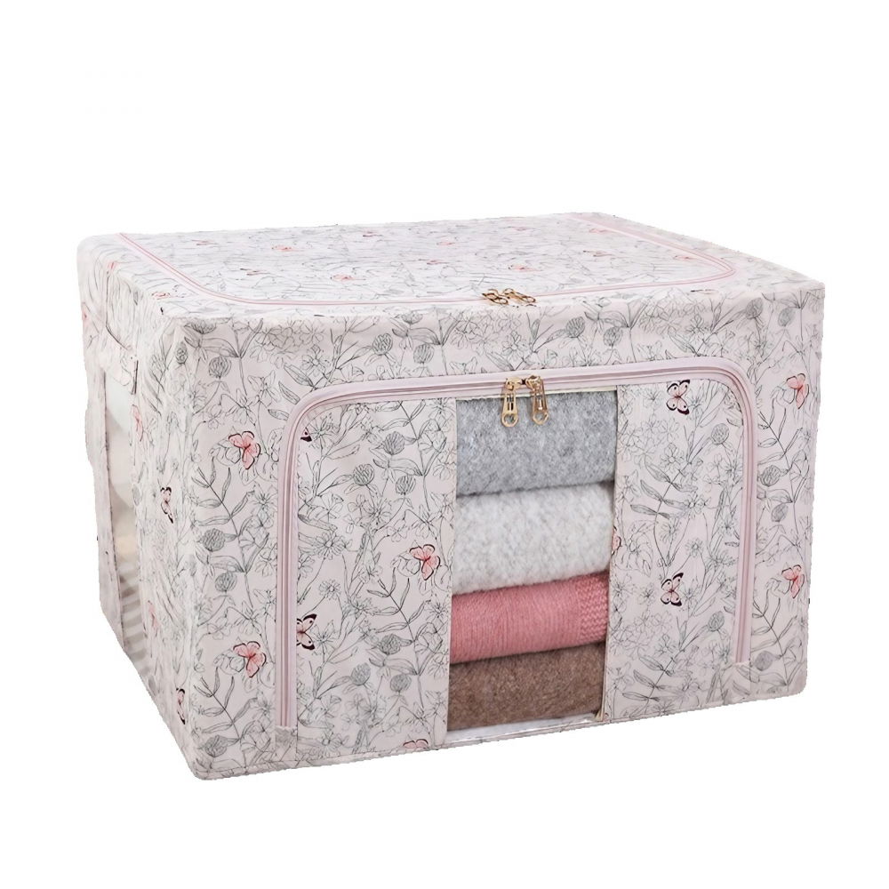 Cutie depozitare, 66l, din material textil, 50 x 40 x 33 cm, pentru haine si lenjerii, model fluturasi, roz [6]