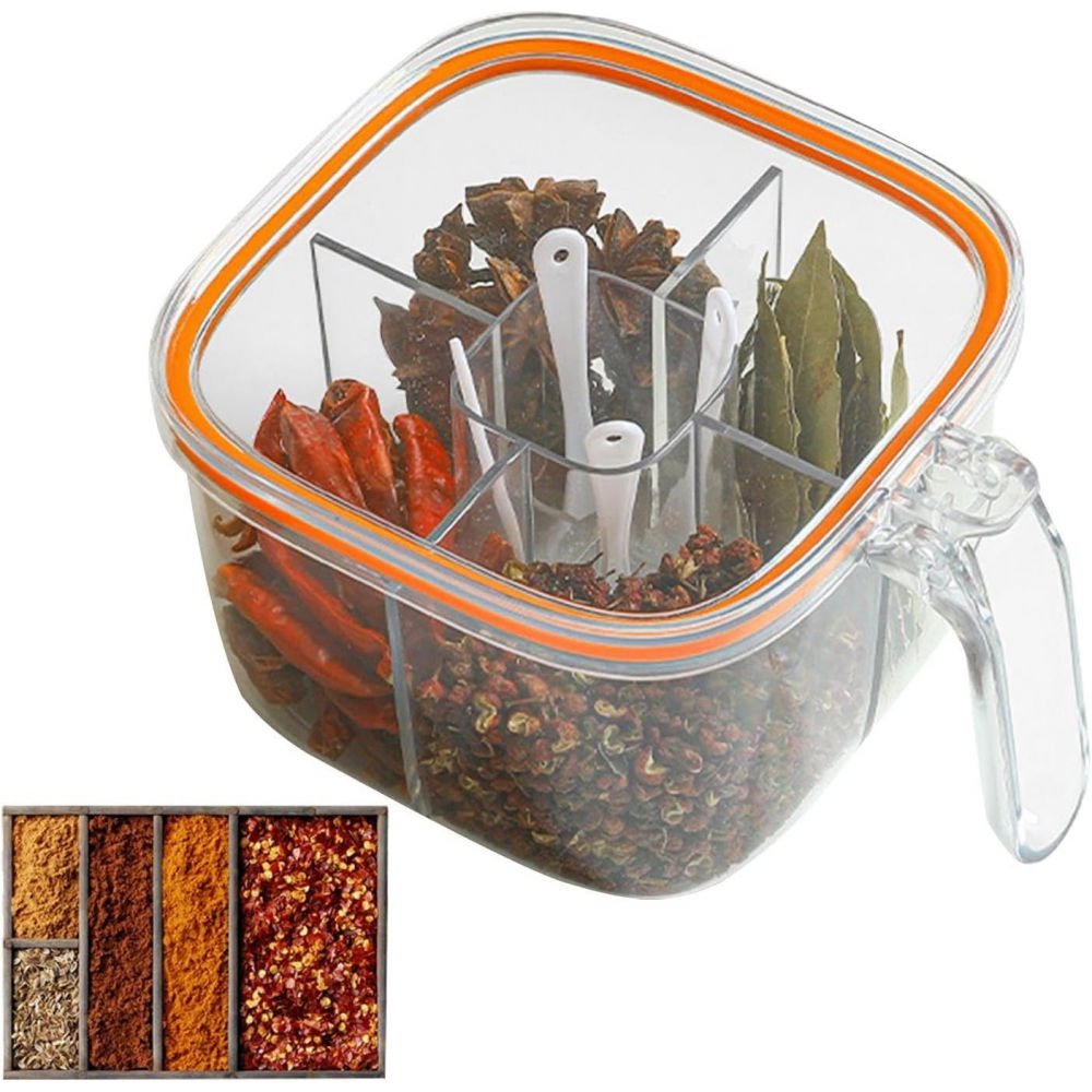 Cutie depozitare alimente, din plastic/silicon, 20 x 10 x 10 cm, 5 compartimente, alb/portocaliu [3]