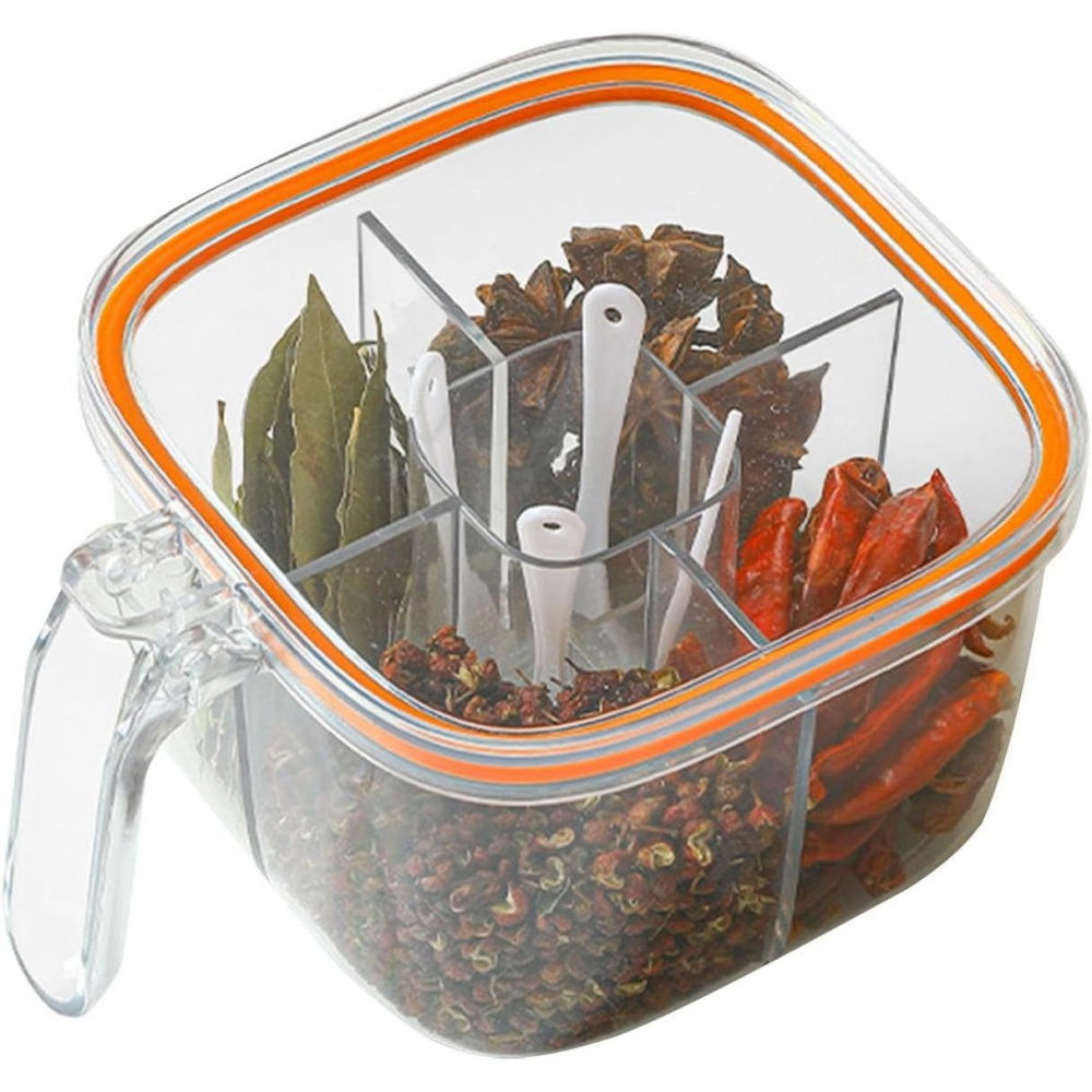 Cutie depozitare alimente, din plastic/silicon, 20 x 10 x 10 cm, 5 compartimente, alb/portocaliu [1]