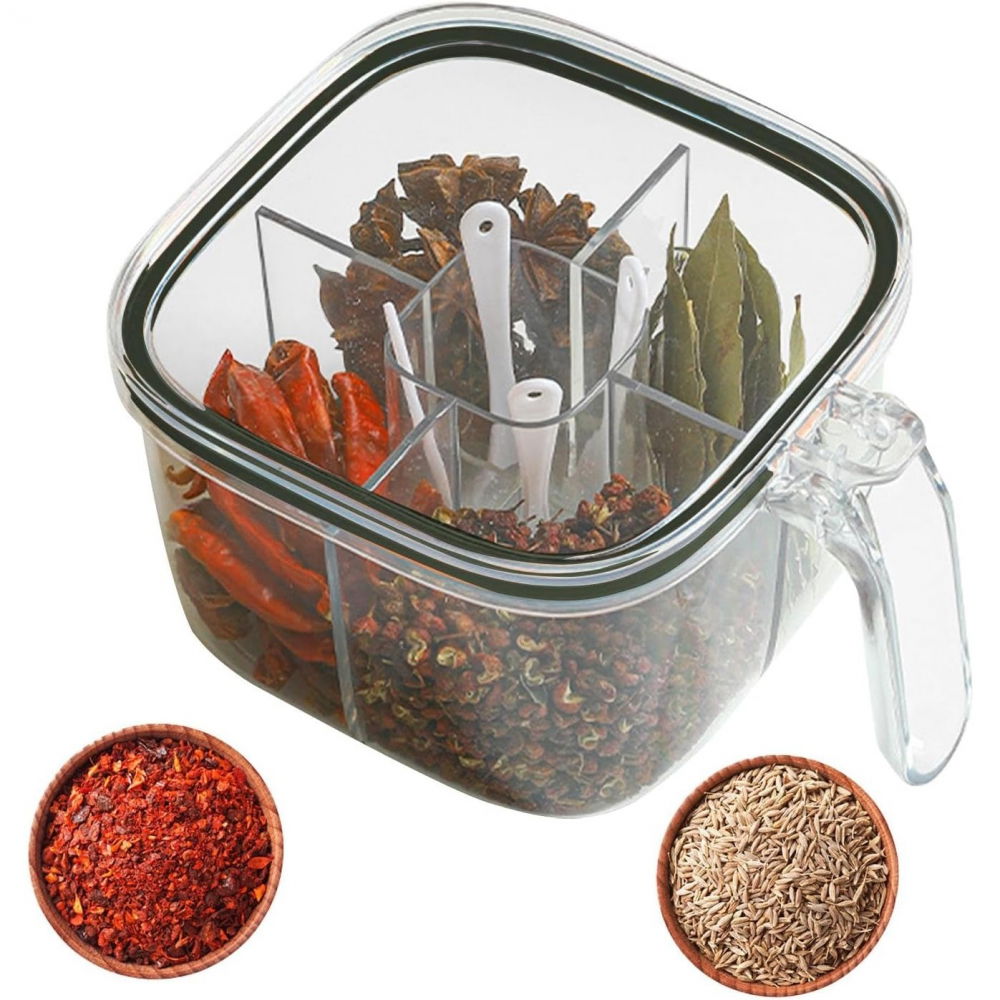 Cutie depozitare alimente, din plastic/silicon, 20 x 10 x 10 cm, 5 compartimente, alb/verde [4]