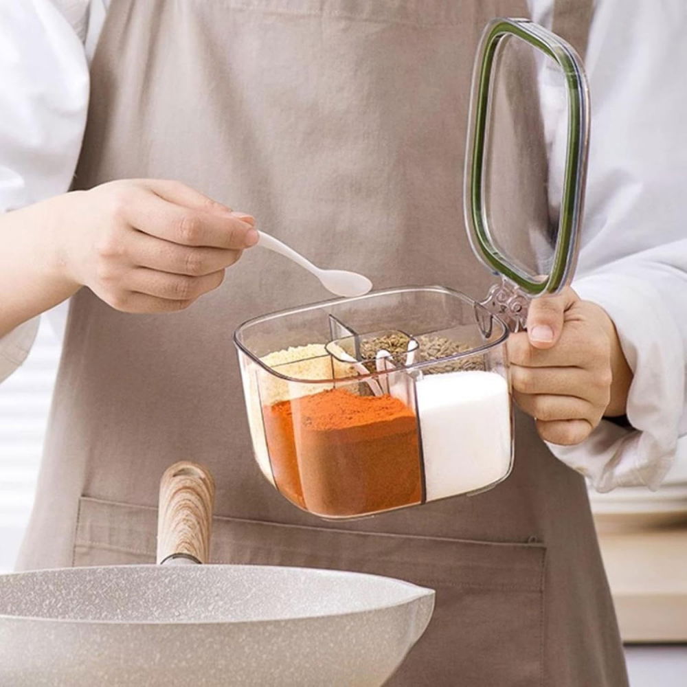 Cutie depozitare alimente, din plastic/silicon, 20 x 10 x 10 cm, 5 compartimente, alb/verde [3]