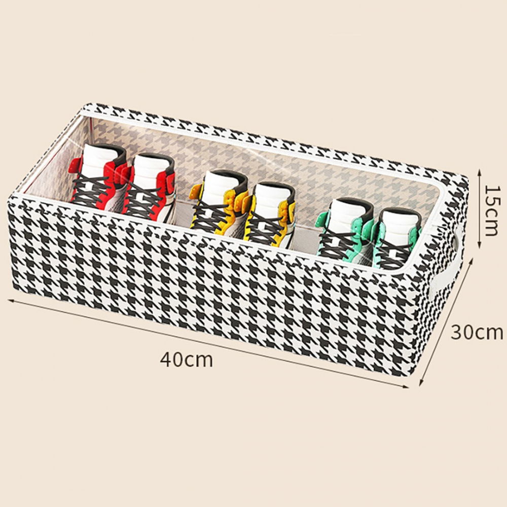 Cutie depozitare cu cadru metalic, pentru incaltaminte, haine, lingerie, fermoar calitativ, fereastra transparenta, manere laterale, 40 x 30 x 15 cm, alb negru [3]