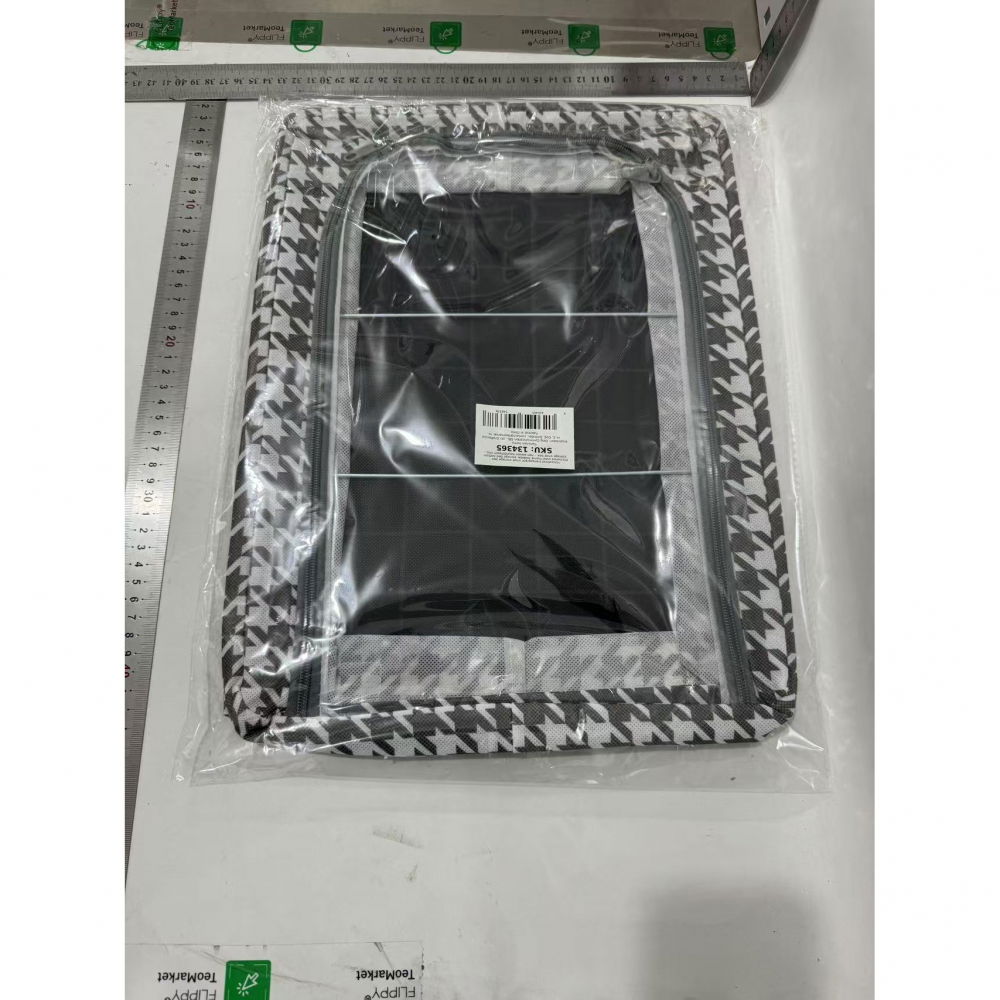 Cutie depozitare cu cadru metalic, pentru incaltaminte, haine, lingerie, fermoar calitativ, fereastra transparenta, manere laterale, 40 x 30 x 15 cm, alb negru [2]