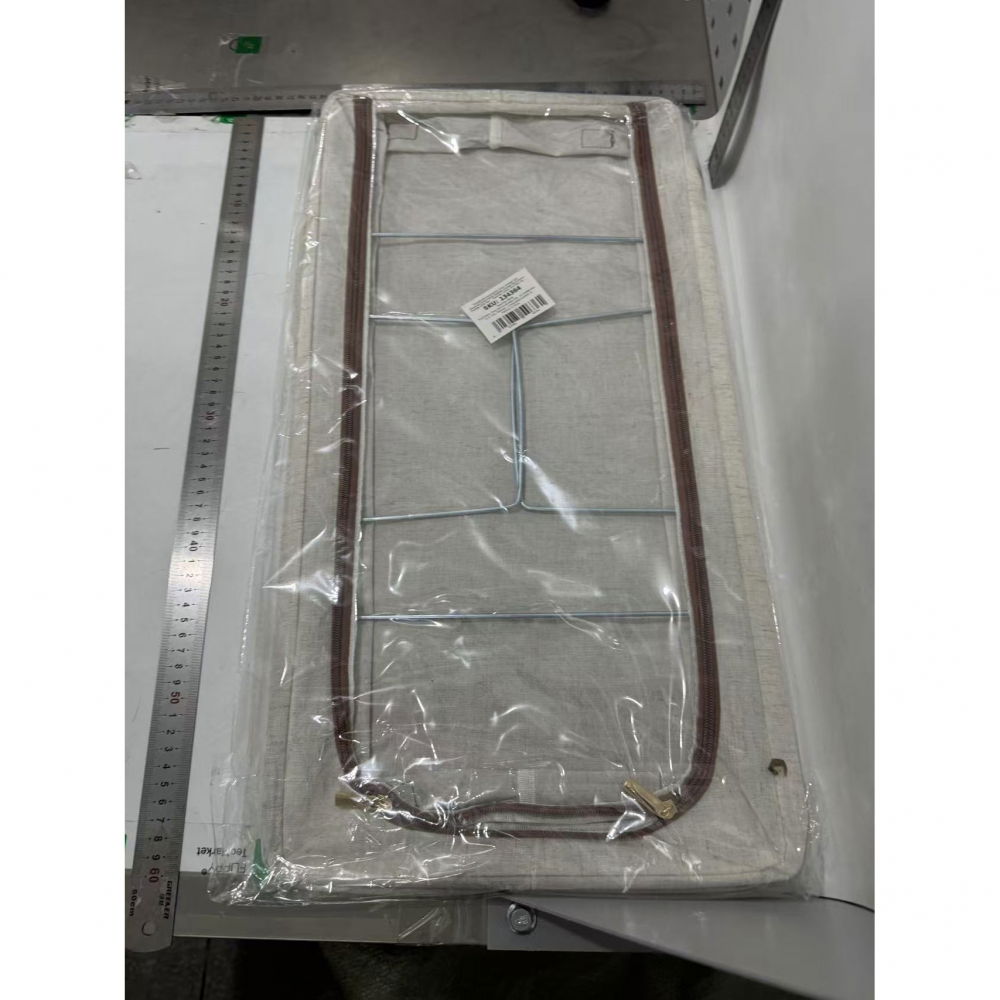 Cutie depozitare cu cadru metalic, pentru incaltaminte, haine, lingerie, fermoar calitativ, fereastra transparenta, manere laterale, 60 x 30 x 15 cm bej [2]